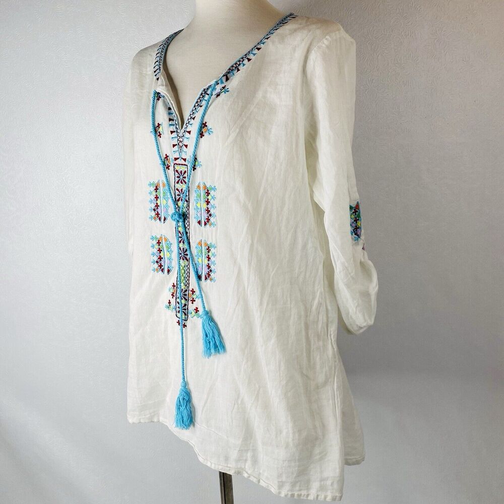 Ananda's Collection Sz L White Tunic Embroidered - image 4